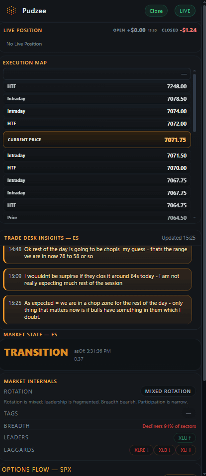Pudzee Copilot live panel view 1